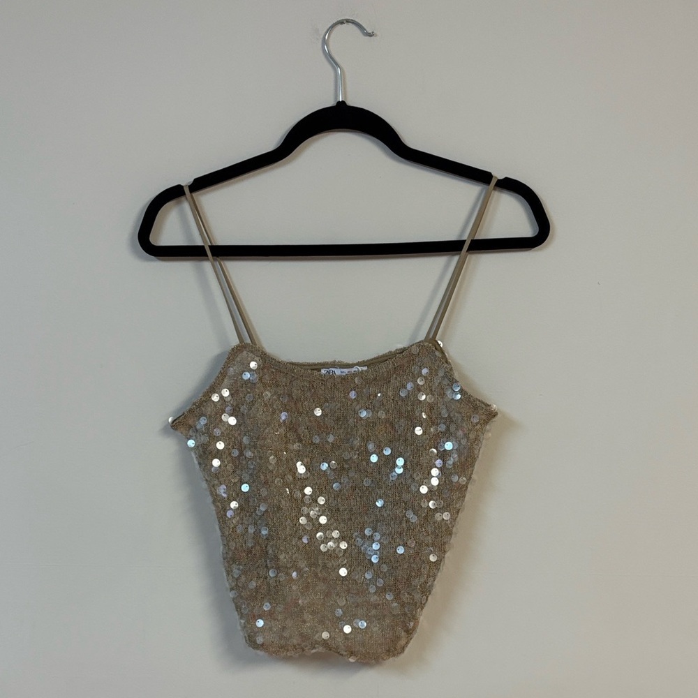 ❤️BNWOT Zara Sparkling Gold sequins Camisole size L - Picture 5 of 7